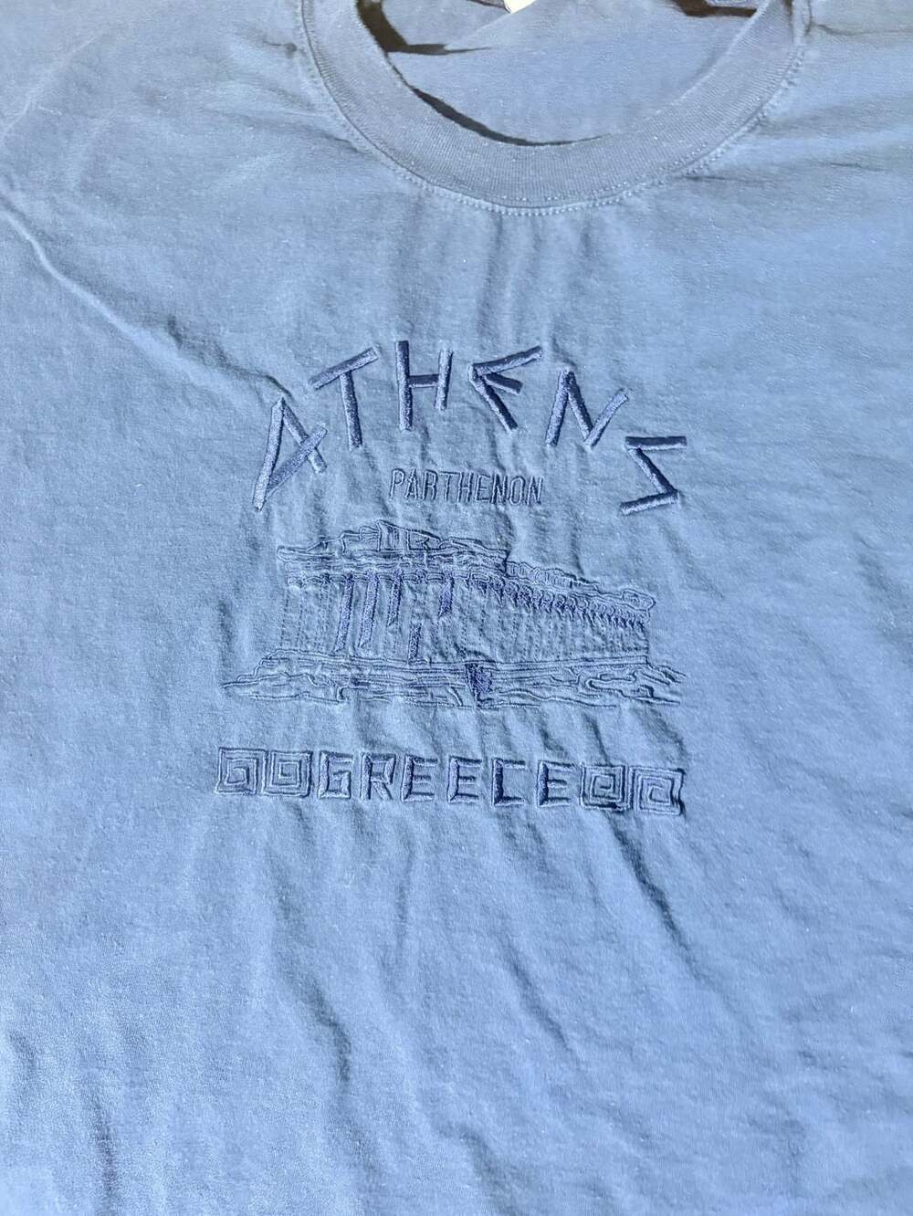 Vintage Olimpus Athens Greece Parthenon Graphic T-Shirt Blue XXL